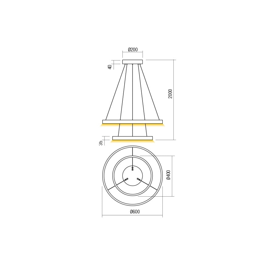 Redo 01-2889 - Himmennettävä LED-kattokruunu johdossa FEBE LED/62W/230V kulta