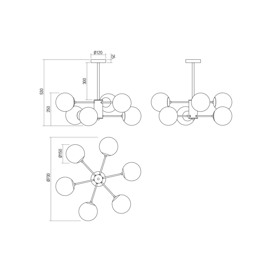 Redo 01-2943 - Riippukattokruunu MUNDI 6xE14/28W/230V kupari