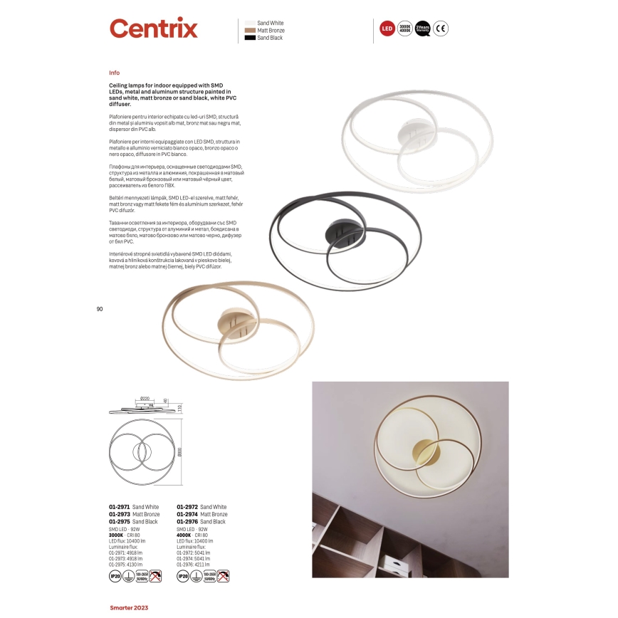 Redo 01-2975 - LED-kattovalaisin CENTRIX LED/92W/230V musta