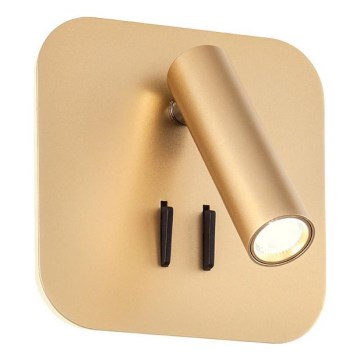 Redo 01-2977 - LED-seinävalaisin QUDA LED/6W/230V + LED/3W 3000K CRI 90 USB kultainen