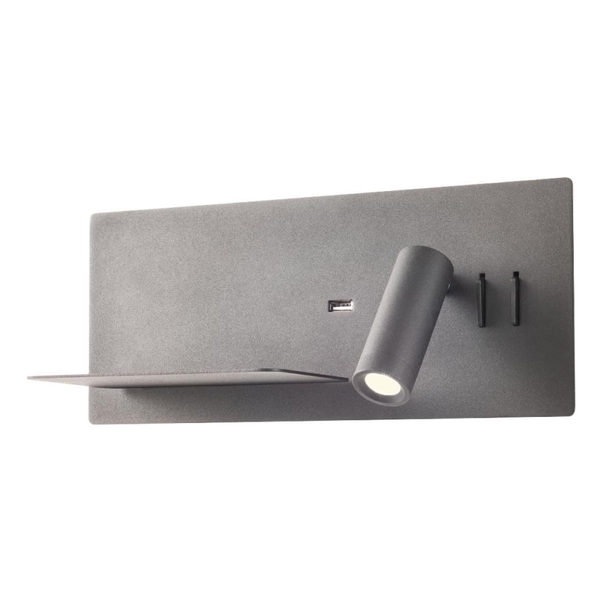 Redo 01-2985 - LED-seinävalaisin BROOK LED/8W/230V + LED/3W USB CRI 90 musta vasen