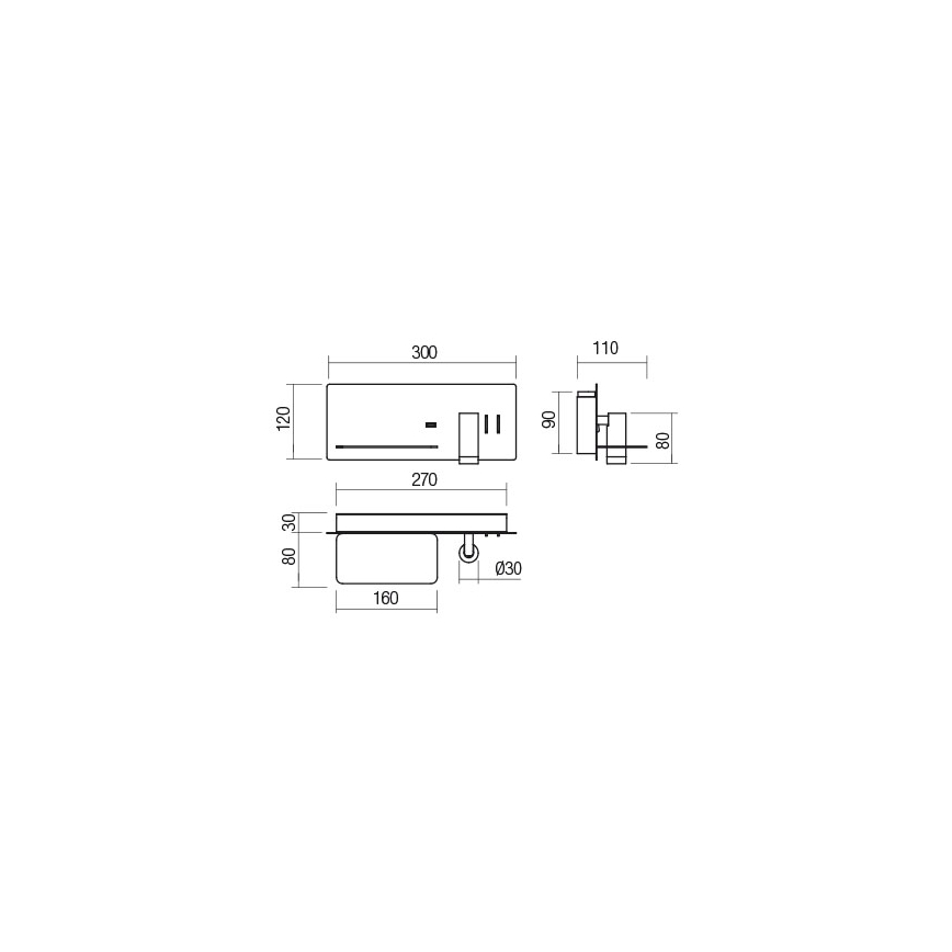 Redo 01-2985 - LED-seinävalaisin BROOK LED/8W/230V + LED/3W USB CRI 90 musta vasen