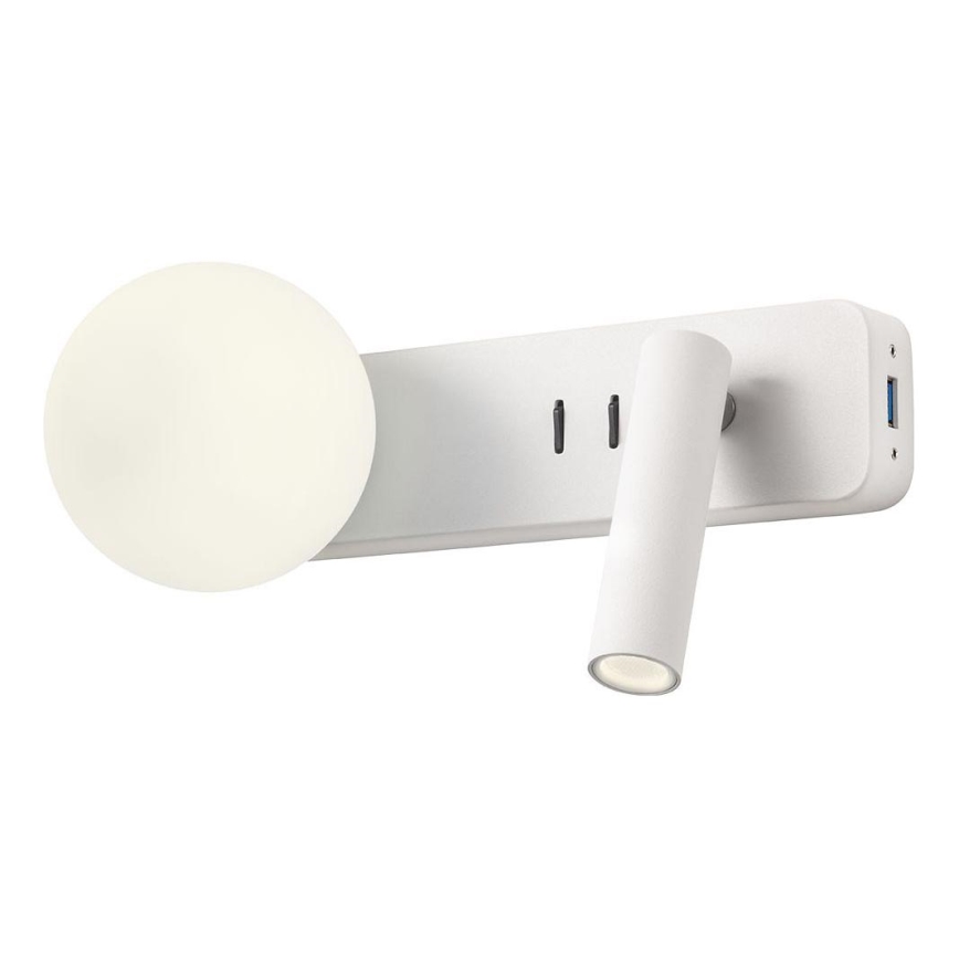 Redo 01-2991 - LED-seinävalaisin OASIS LED/3W/230V + 1xG9/10W USB CRI 90 valkoinen