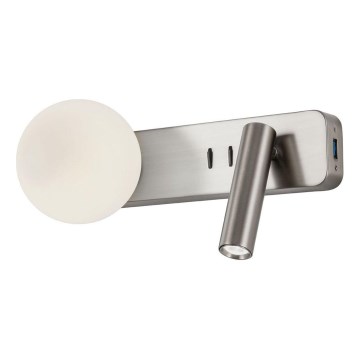 Redo 01-2993 - OASIS LED-seinävalaisin 3W/230V + 1x G9/10W, USB, CRI 90, kiiltävä kromi