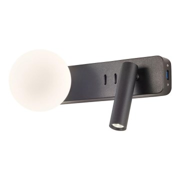 Redo 01-2994 - OASIS LED-seinävalaisin LED/3W/230V + 1xG9/10W USB CRI 90 musta