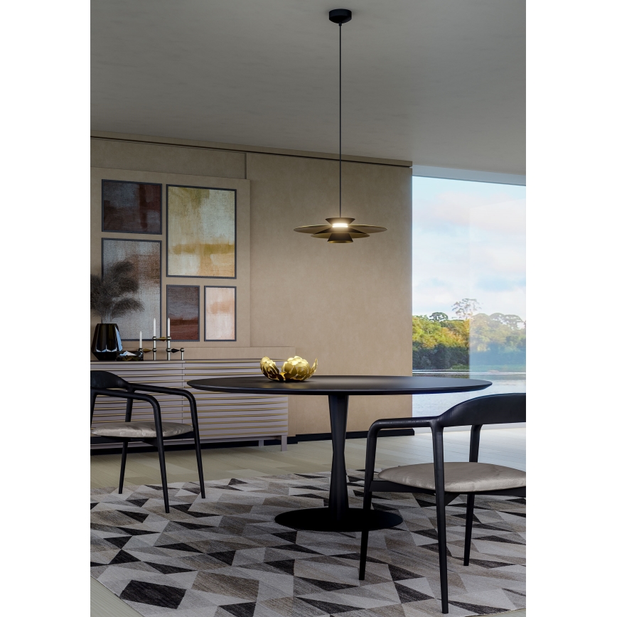 Redo 01-3001 - FARGO LED-riippuvalaisin vaijerilla, 16,5W/230V, CRI 90, Ø 50 cm, musta/kultainen