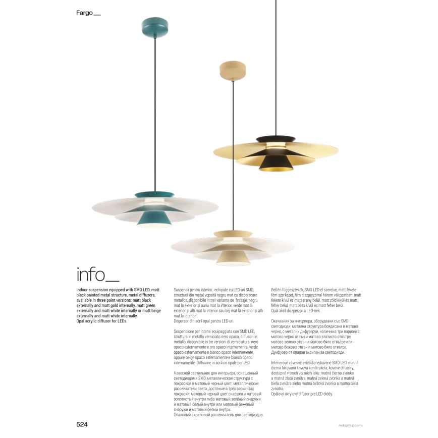Redo 01-3001 - FARGO LED-riippuvalaisin vaijerilla, 16,5W/230V, CRI 90, Ø 50 cm, musta/kultainen