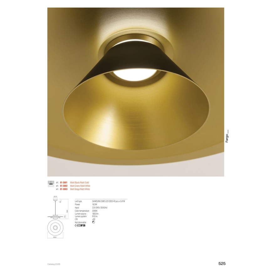 Redo 01-3003 - FARGO LED-riippuvalaisin vaijerilla LED/16,5W/230V CRI 90 Ø 50 cm beige/valkoinen