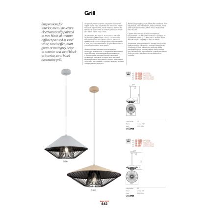 Redo 01-3006 - GRILL-riippuvalaisin kaapelilla 1xE27/42W/230V, halkaisija 39,6 cm, musta/ turkoosi