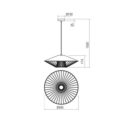 Redo 01-3008 - GRILL-riippuvalaisin vaijerilla 1xE27/42W/230V, halkaisija 49,5 cm, musta/valkoinen