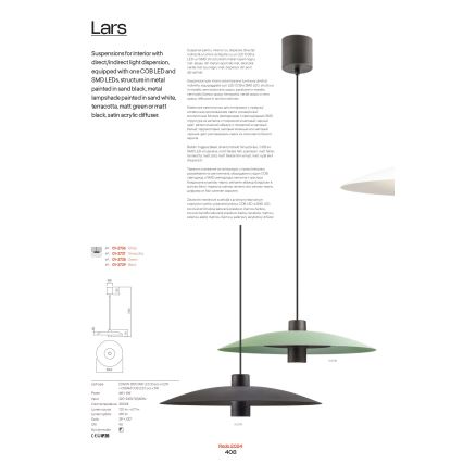 Redo 01-3020 - LARS LED-riippuvalaisin vaijerilla LED/14W/230V + LED/10W, halkaisija 60 cm, Ra 90, oranssi