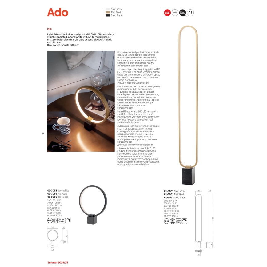 Redo 01-3061 - Himmennettävä LED-lattiavalaisin ADO LED/24W/230V valkoinen