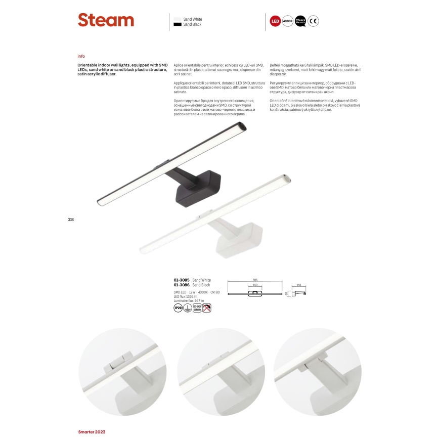 Redo 01-3086 - LED-kuvavalo STEAM LED/12W/230V musta