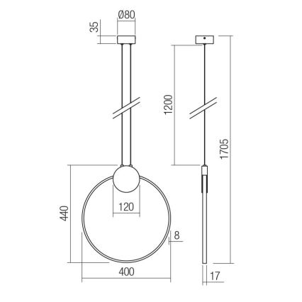 Redo 01-3106 - LED-kattokruunu johdossa ATOM LED/11W/230V halkaisija 40 cm