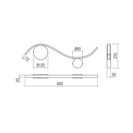 Redo 01-3109 - LED-seinävalaisin WAVE LED/9W/230V messinki