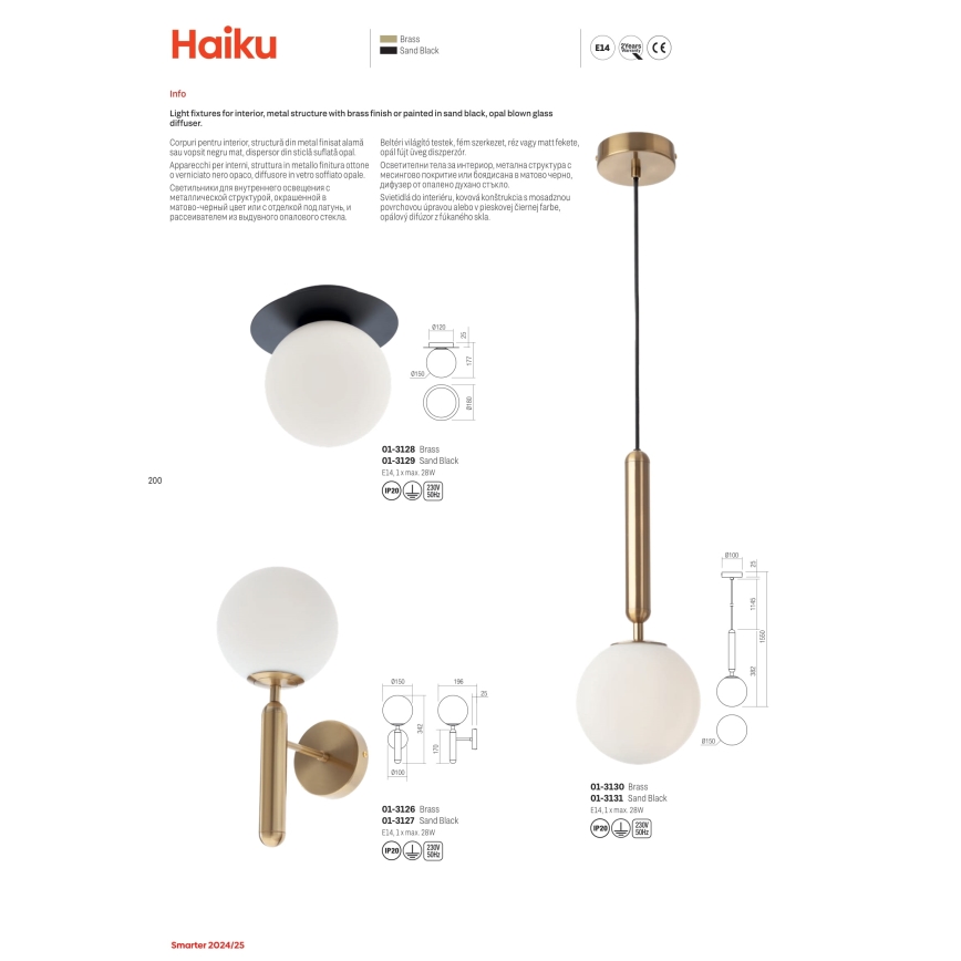 Redo 01-3129 - Kattovalo HAIKU 1xE14/28W/230V halkaisija 18 cm musta