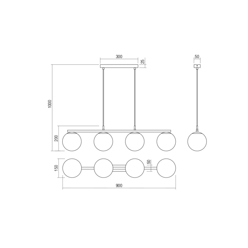 Redo 01-3155 - Kattokruunu johdossa BOWLING 4xE27/42W/230V kulta