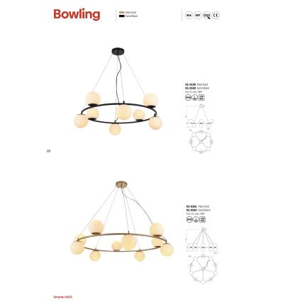 Redo 01-3158 - Kattokruunu johdossa BOWLING 6xE14/28W/230V musta