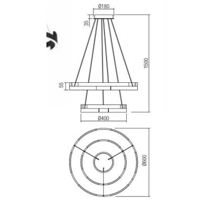 Redo 01-3178 - Himmennettävä LED-kattokruunu johdossa CASTLE LED/60W/230V kulta