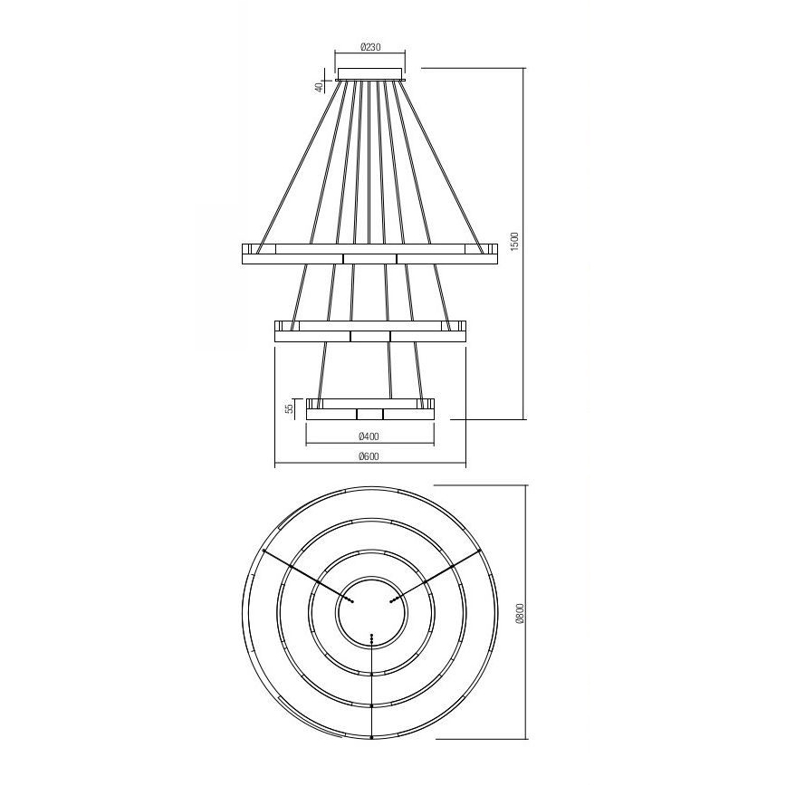 Redo 01-3181 - Himmennettävä LED-kattokruunu johdossa CASTLE LED/80W/230V kulta