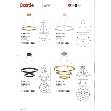 Redo 01-3182 - Himmennettävä LED-kattokruunu johdossa CASTLE LED/80W/230V musta