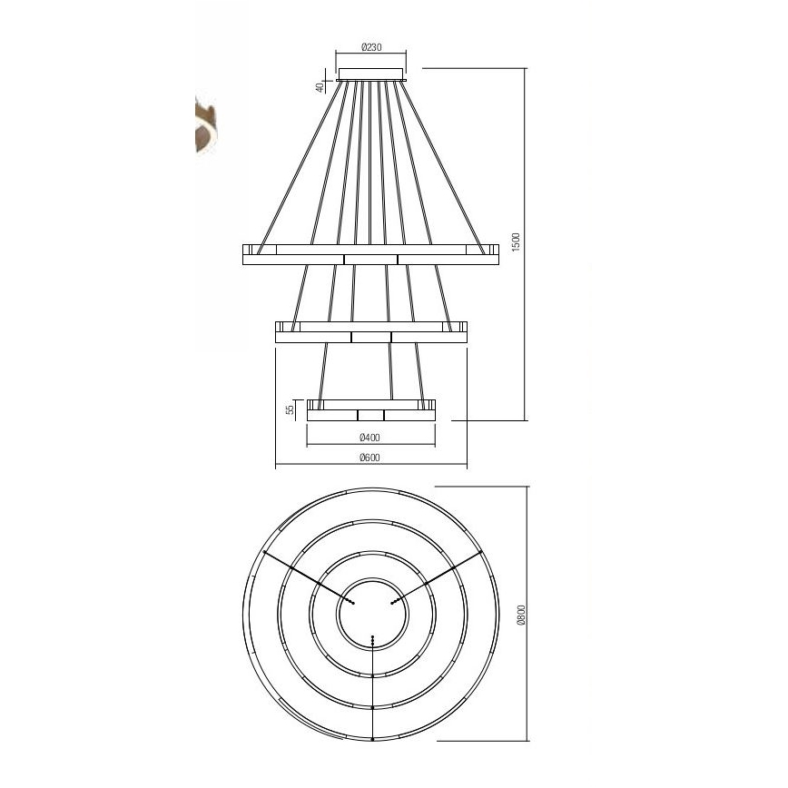 Redo 01-3182 - Himmennettävä LED-kattokruunu johdossa CASTLE LED/80W/230V musta