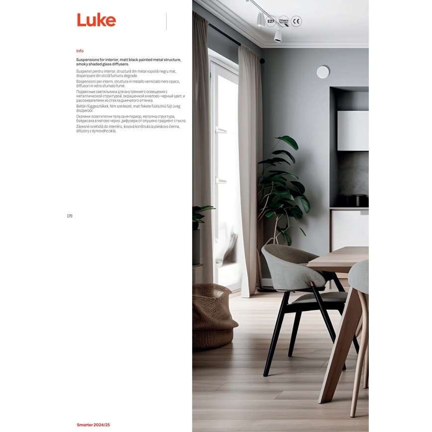 Redo 01-3197 - Kattokruunu johdossa LUKE 3xE27/42W/230V halkaisija 46 cm musta