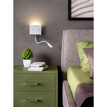 Redo 01-3210 - LED-seinävalaisin kanssa flexible pieni lamppu MOKA LED/6W + LED/3W/230V USB CRI90 valkoinen