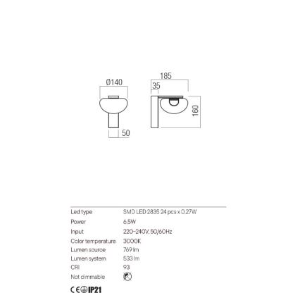 Redo 01-3242 - LED-seinävalaisin SINCLAIR LED/6,5W/230V CRI 93 IP21 musta