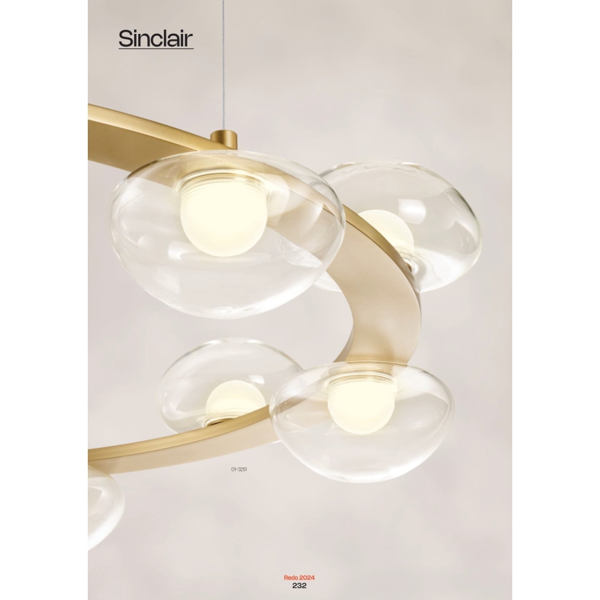 Redo 01-3247- Himmennettävä LED-kattokruunu johdossa SINCLAIR LED/37,2W/230V CRI 93 IP21 kulta