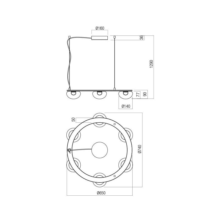 Redo 01-3247- Himmennettävä LED-kattokruunu johdossa SINCLAIR LED/37,2W/230V CRI 93 IP21 kulta