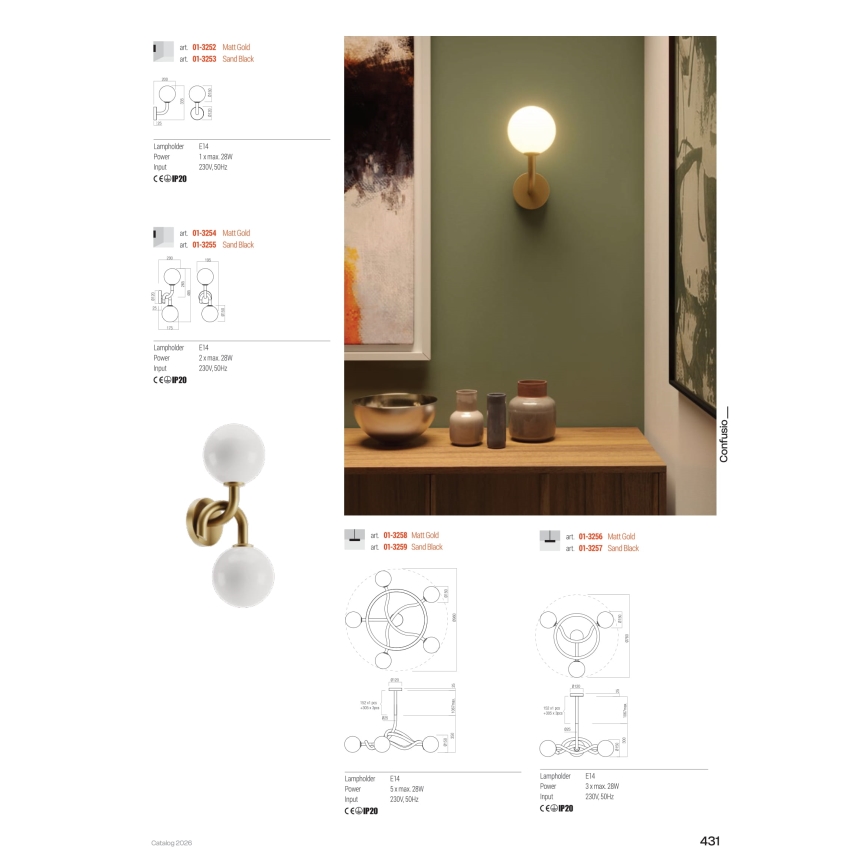 Redo 01-3256 - varrellinen kattokruunu CONFUSIO 3xE14/28W/230V Ø 76 cm, kultainen