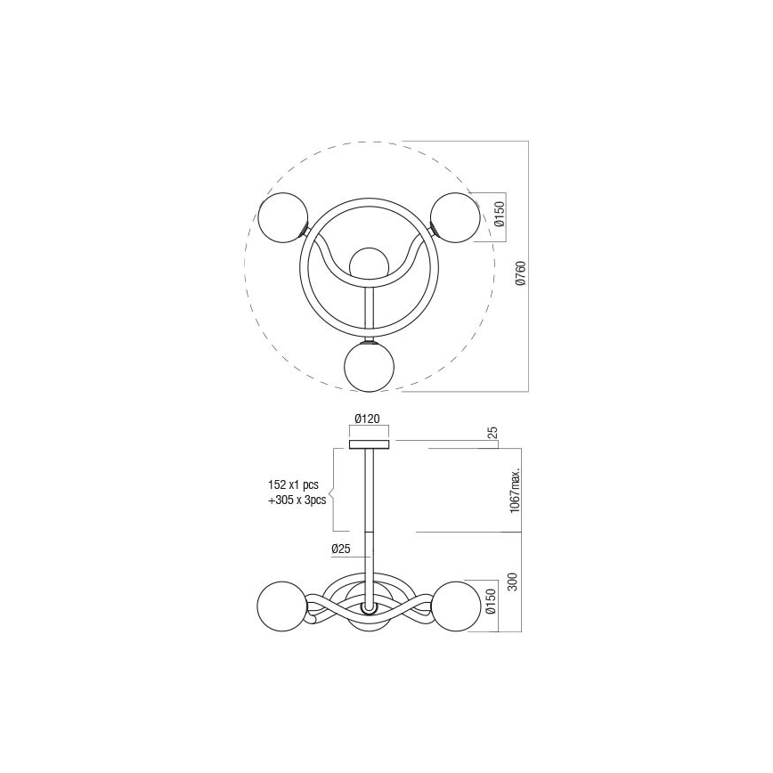 Redo 01-3257 - Riippuvalaisin varrella CONFUSIO 3xE14/28W/230V, halkaisija 76 cm, musta