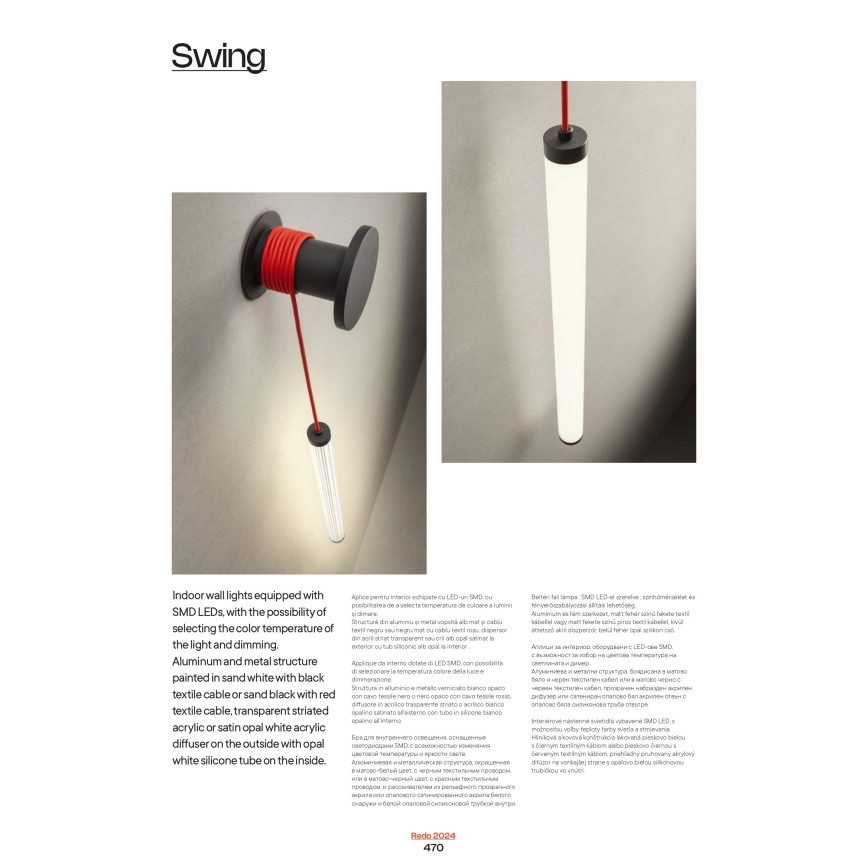 Redo 01-3304 - SWING himmennettävä LED-seinävalaisin LED/16W/230V 3000/4000K CRI 90 musta