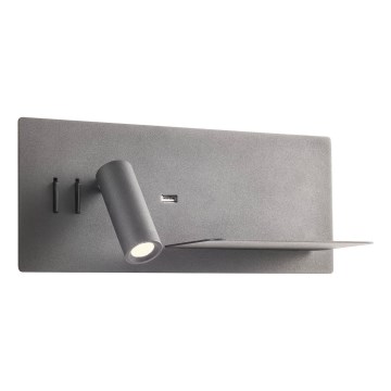 Redo 01-3316 - LED-seinävalaisin BROOK LED/8W/230V + LED/3W USB CRI 90 musta oikea