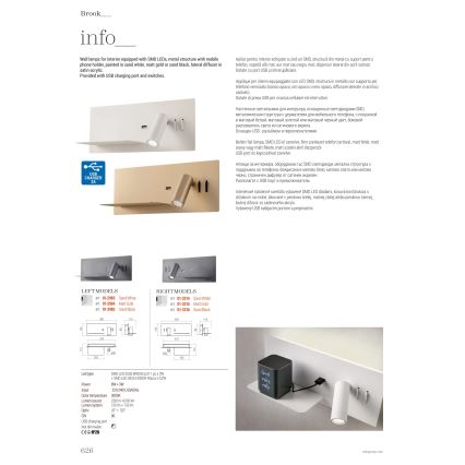 Redo 01-3316 - LED-seinävalaisin BROOK LED/8W/230V + LED/3W USB CRI 90 musta oikea