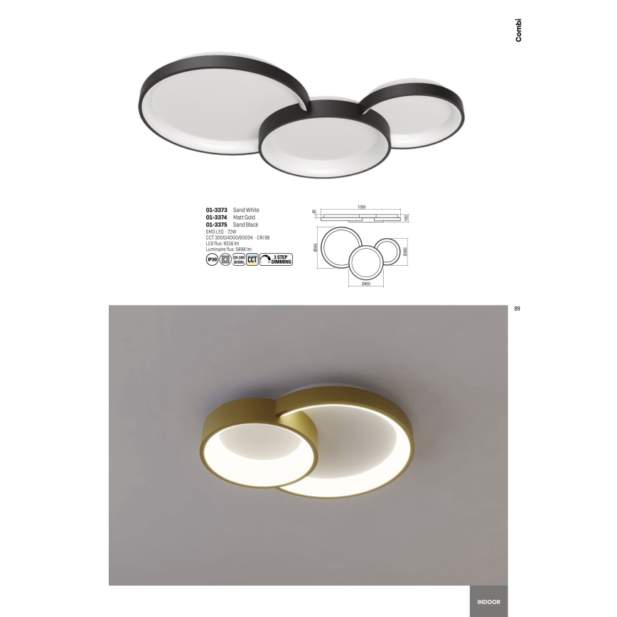 Redo 01-3375 - Himmennettävä LED-kattovalaisin COMBI LED/72W/230V 3000/4000/6000K CRI98 musta