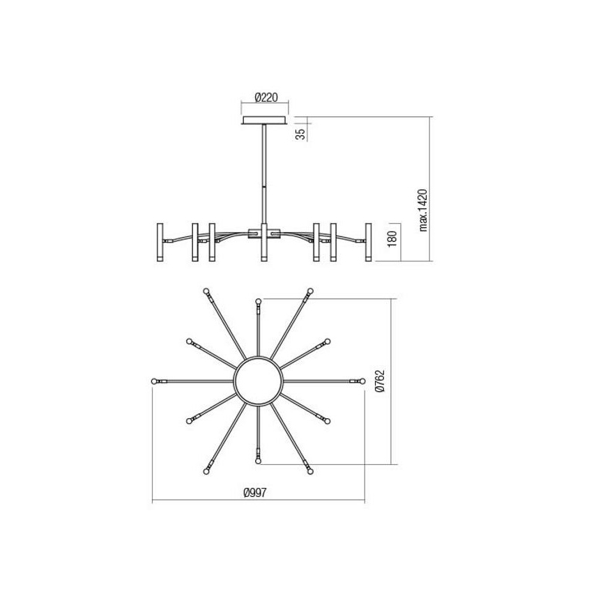 Redo 01-3448 - RAYEN himmennettävä kattokruunu varrella LED/60W/230V CRI 90 kullanvärinen