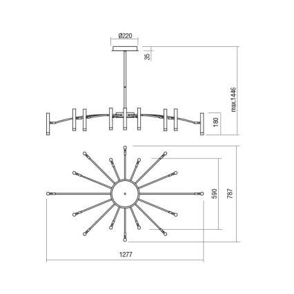 Redo 01-3450 - Himennettävä LED-kattokruunu varrella RAYEN LED/80W/230V CRI 90 kultainen