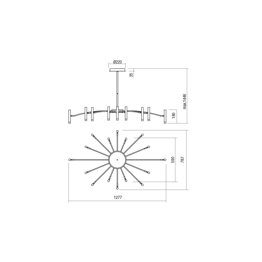 Redo 01-3450 - Himennettävä LED-kattokruunu varrella RAYEN LED/80W/230V CRI 90 kultainen