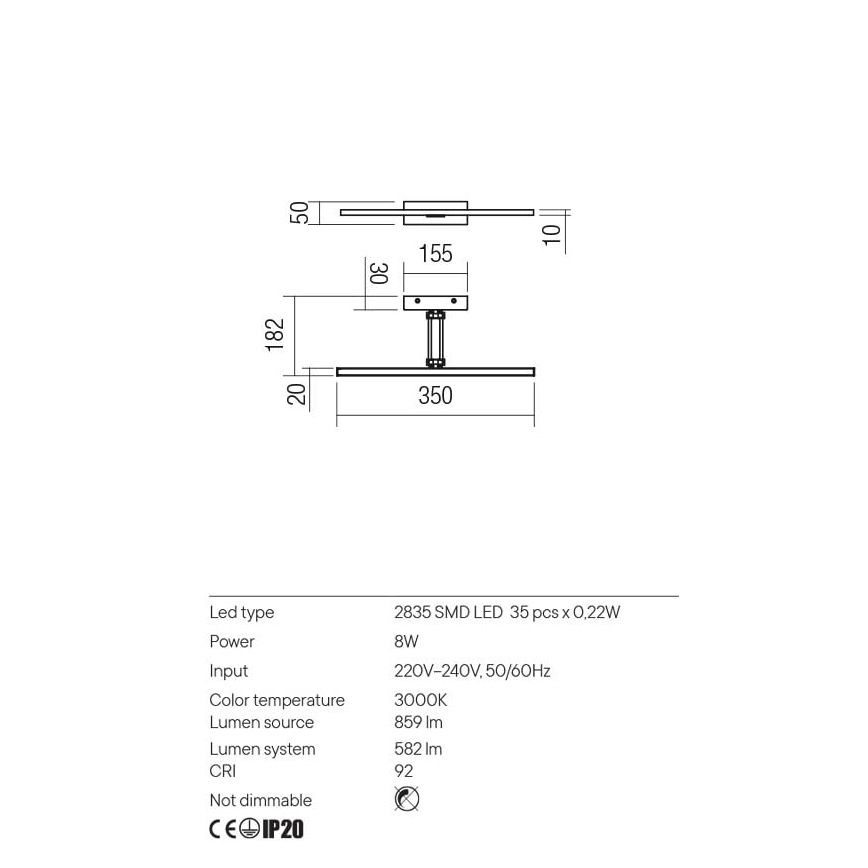 Redo 01-3461 - LED-kuvavalo LINEAR LED/8W/230V 35 cm CRI 92 musta