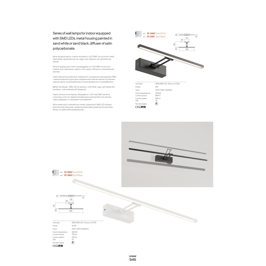Redo 01-3463 - LED-kuvavalo LINEAR LED/8W/230V 60,5 cm CRI 92 musta