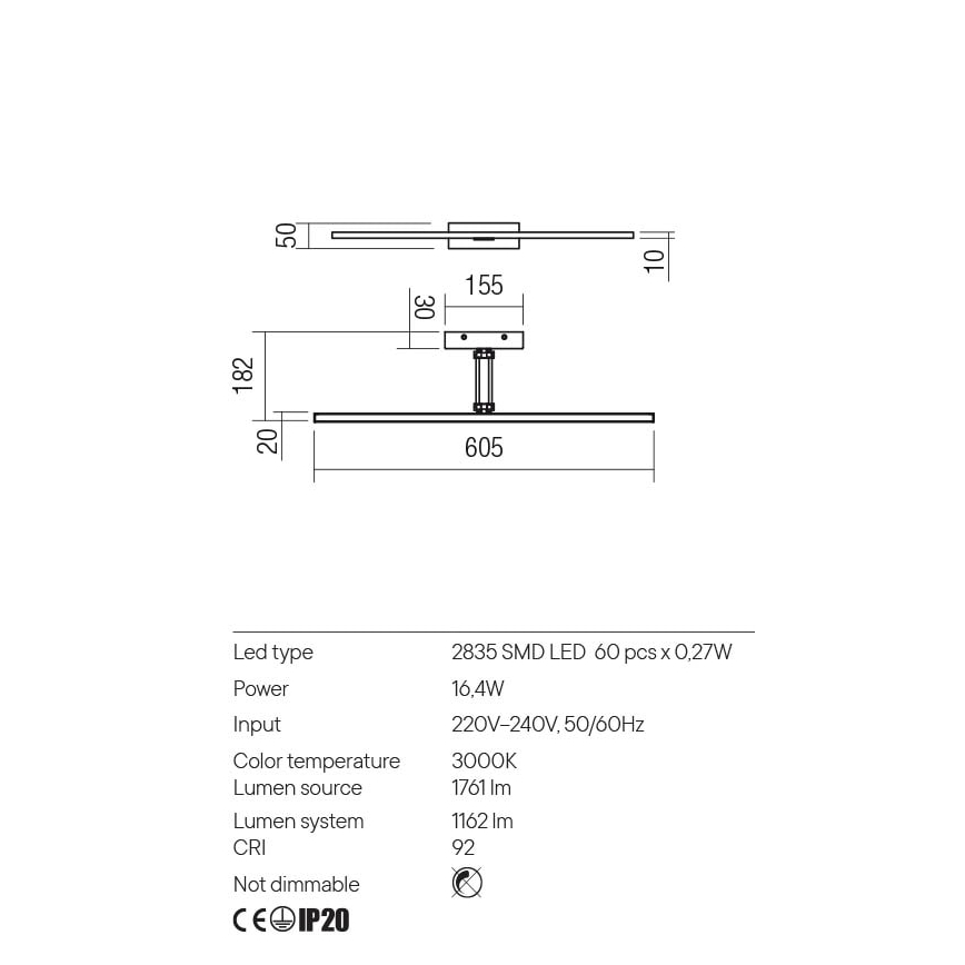 Redo 01-3463 - LED-kuvavalo LINEAR LED/8W/230V 60,5 cm CRI 92 musta