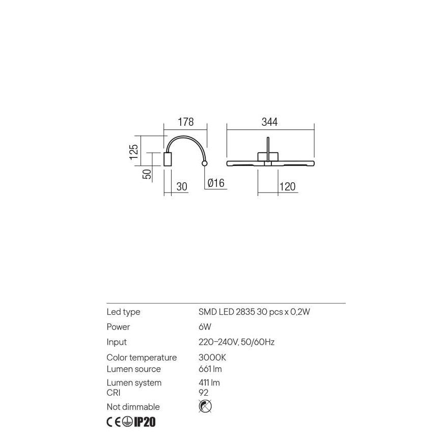 Redo 01-3465 - LED-kuvavalo KENDO LED/6W/230V 34,4 cm CRI 92 musta