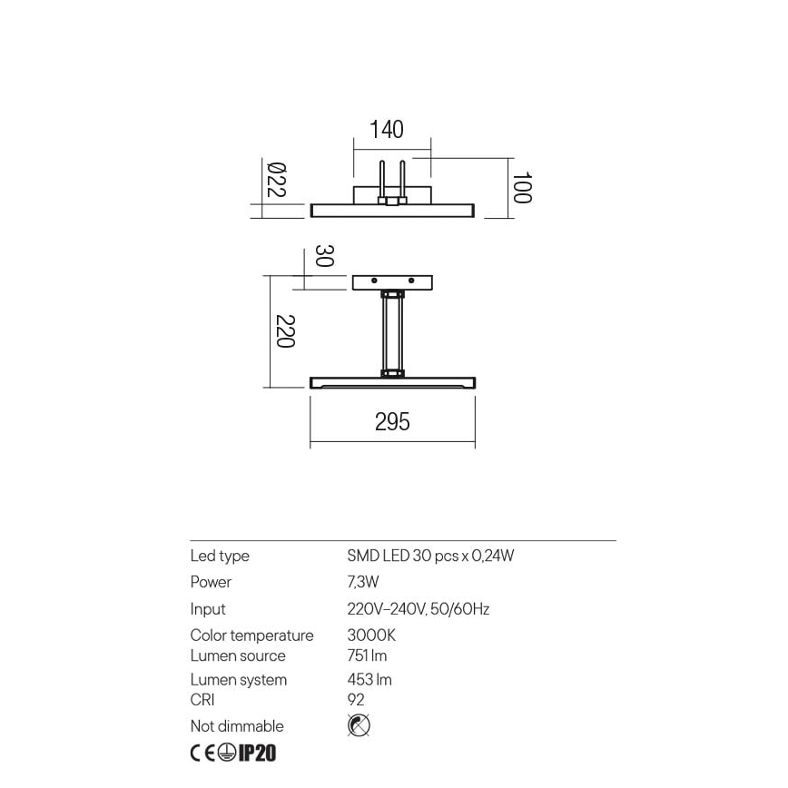 Redo 01-3469 - LED-kuvavalo IKON LED/7,3W/230V 29,5 cm CRI 92 musta
