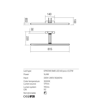 Redo 01-3470 - LED-kuvavalo IKON LED/16,4W/230V 61,5 cm CRI 92 valkoinen