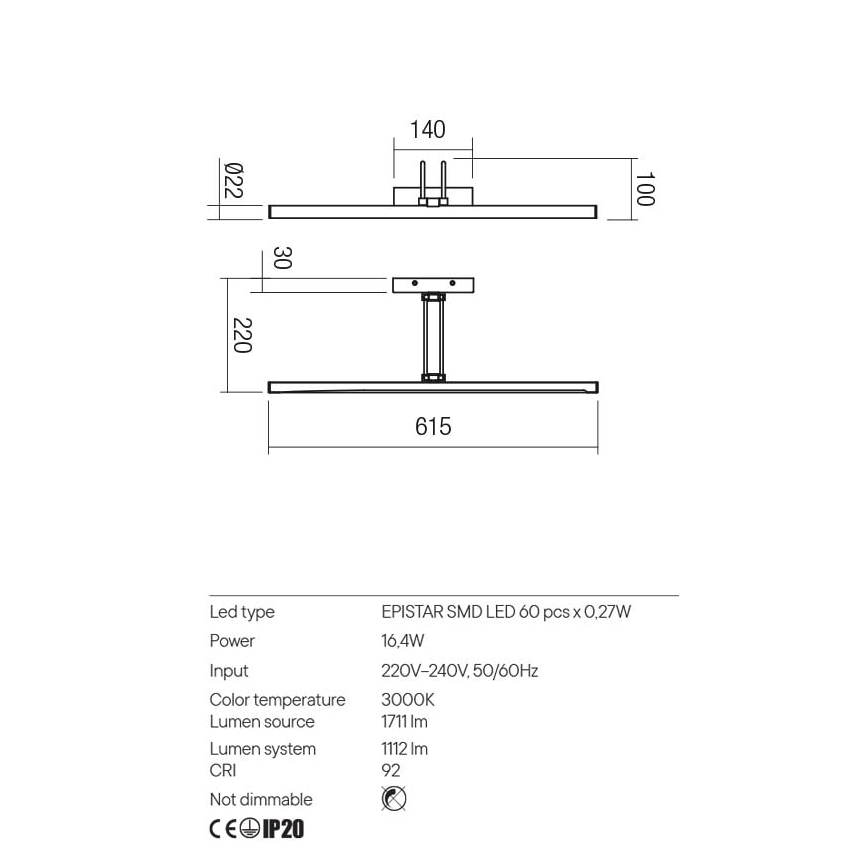 Redo 01-3470 - LED-kuvavalo IKON LED/16,4W/230V 61,5 cm CRI 92 valkoinen