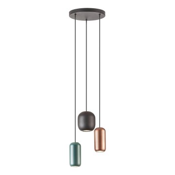 Redo 01-3480 - Kattokruunu johdossa BOOM 3xGU10/10W/230V halkaisija 33 cm musta/vihreä/ruskea