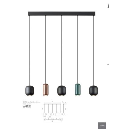 Redo 01-3481 - Kattokruunu johdossa BOOM 5xGU10/10W/230V musta/vihreä/ruskea