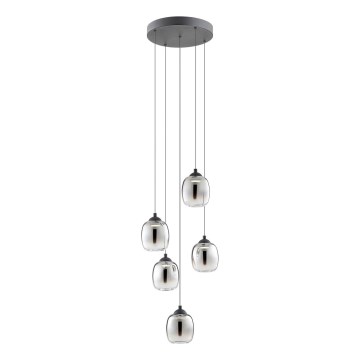 Redo 01-3488 - himmennettävä LED-riippuvalaisin vaijerilla KHADI 5xLED/5,2W/230V CRI 90 halkaisija 43 cm musta/savunvärinen
